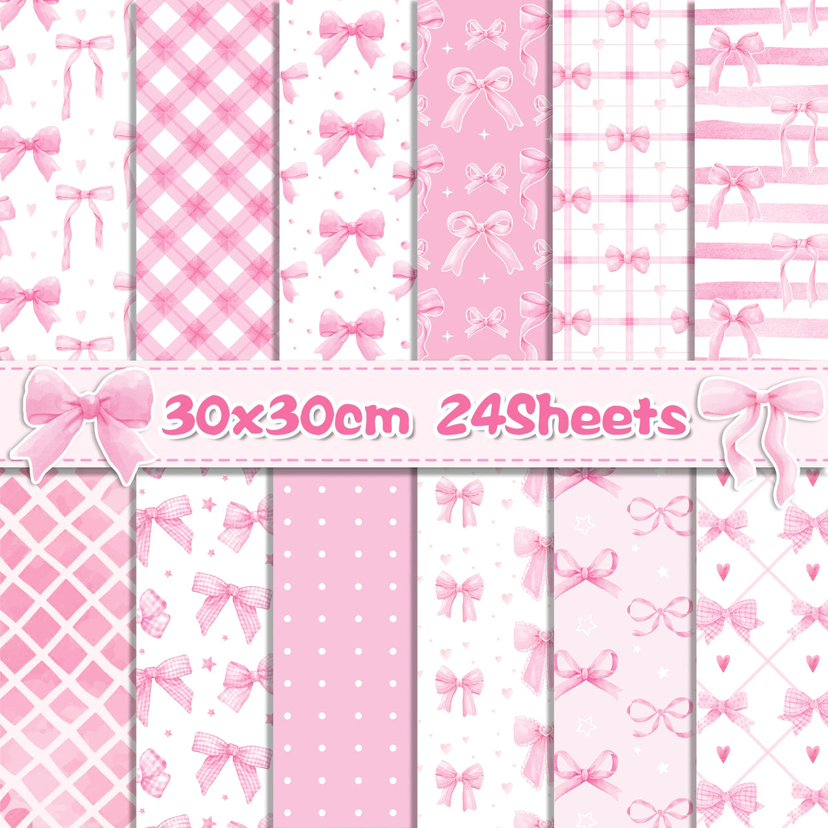 Scrapbook-Papier mit pinken Schleifen, 24 Blatt