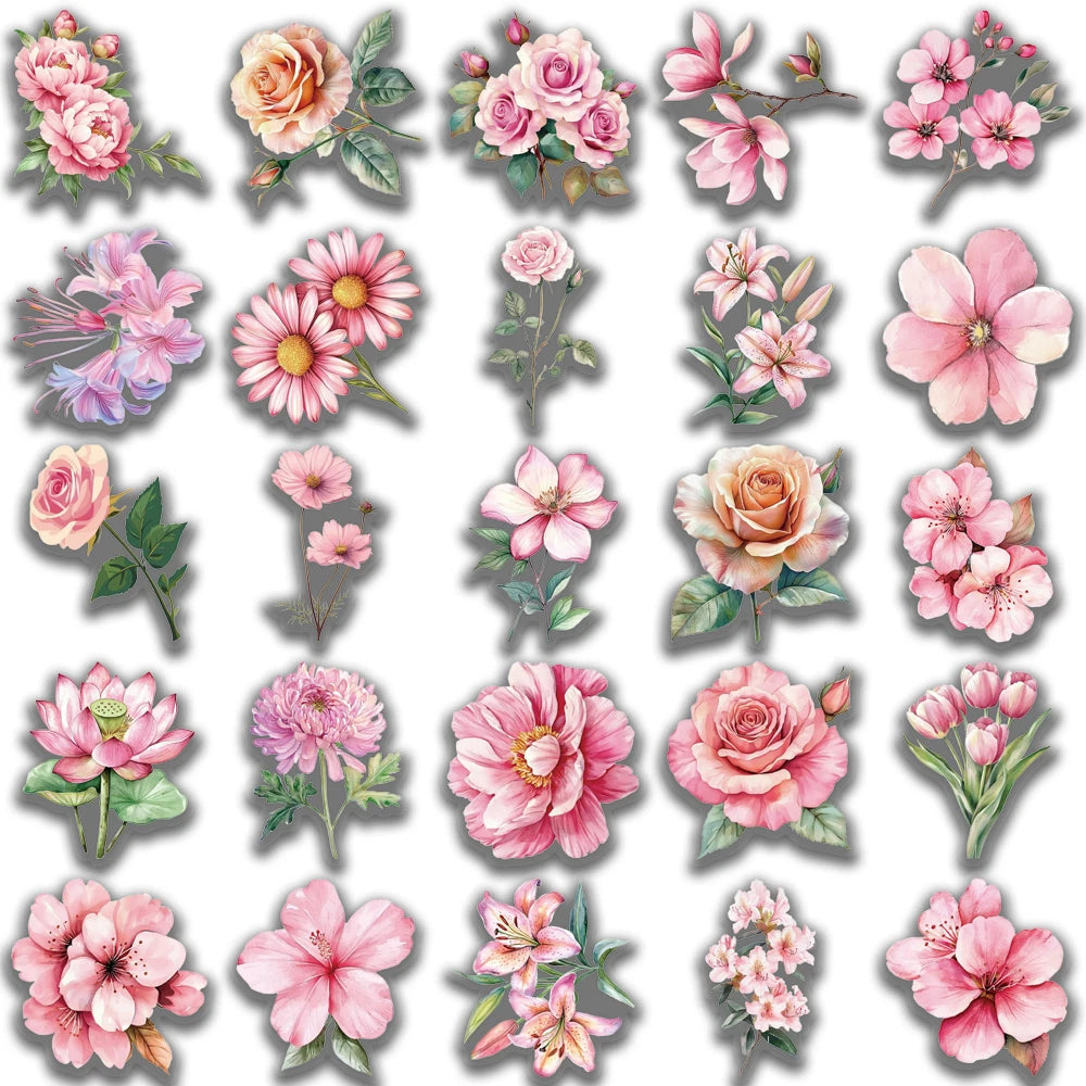 Pinke Blumen-Sticker, 50 Stück