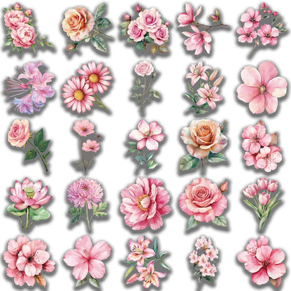Pinke Blumen-Sticker, 50 Stück