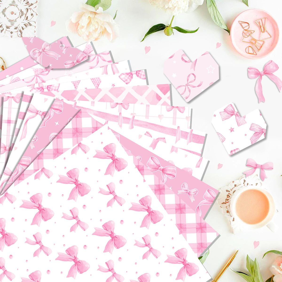Scrapbook-Papier mit pinken Schleifen, 24 Blatt