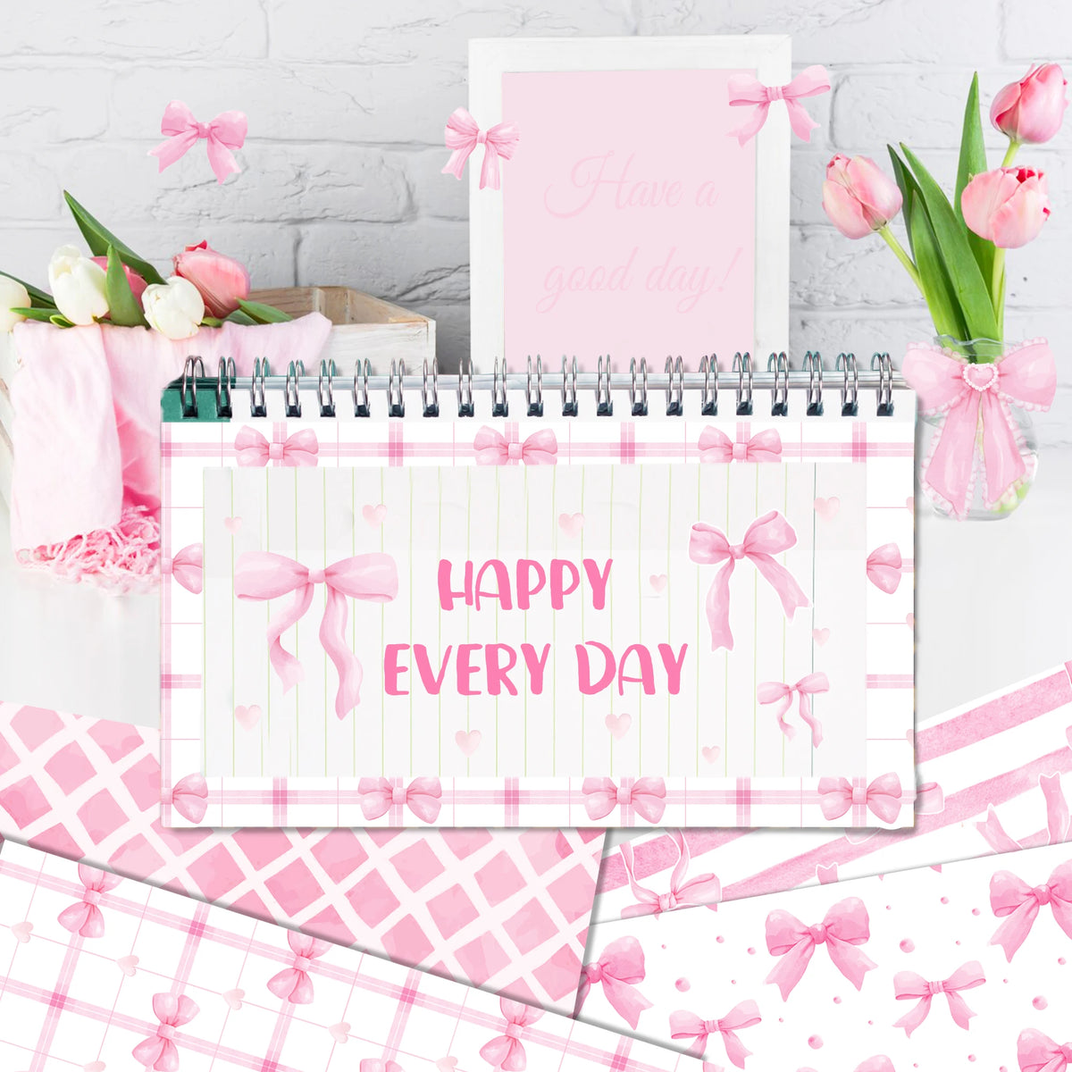 Scrapbook-Papier mit pinken Schleifen, 24 Blatt
