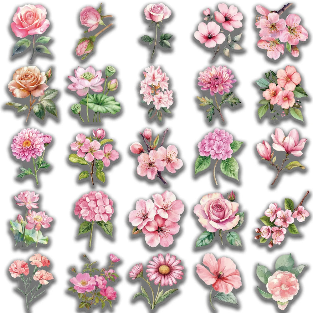 Pinke Blumen-Sticker, 50 Stück