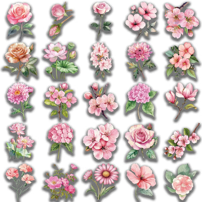 Pinke Blumen-Sticker, 50 Stück