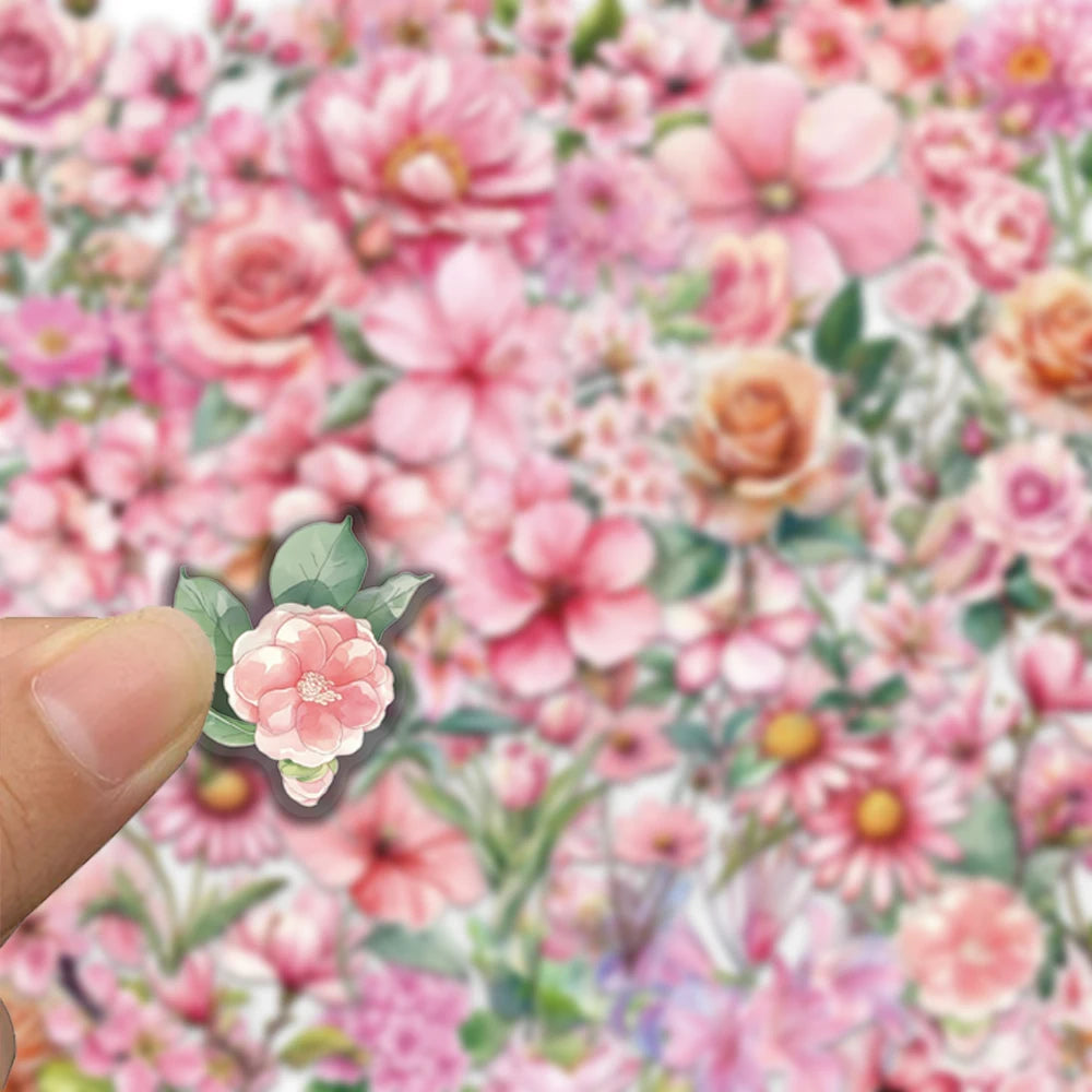 Pinke Blumen-Sticker, 50 Stück