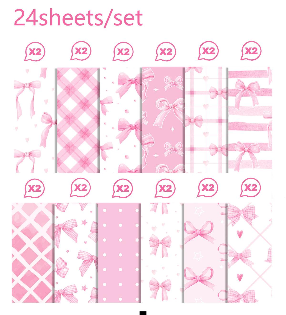 Scrapbook-Papier mit pinken Schleifen, 24 Blatt