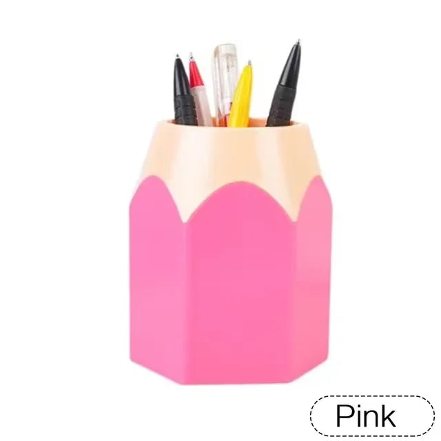 Pinker Stiftehalter in Buntstiftform