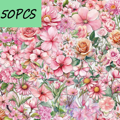 Pinke Blumen-Sticker, 50 Stück