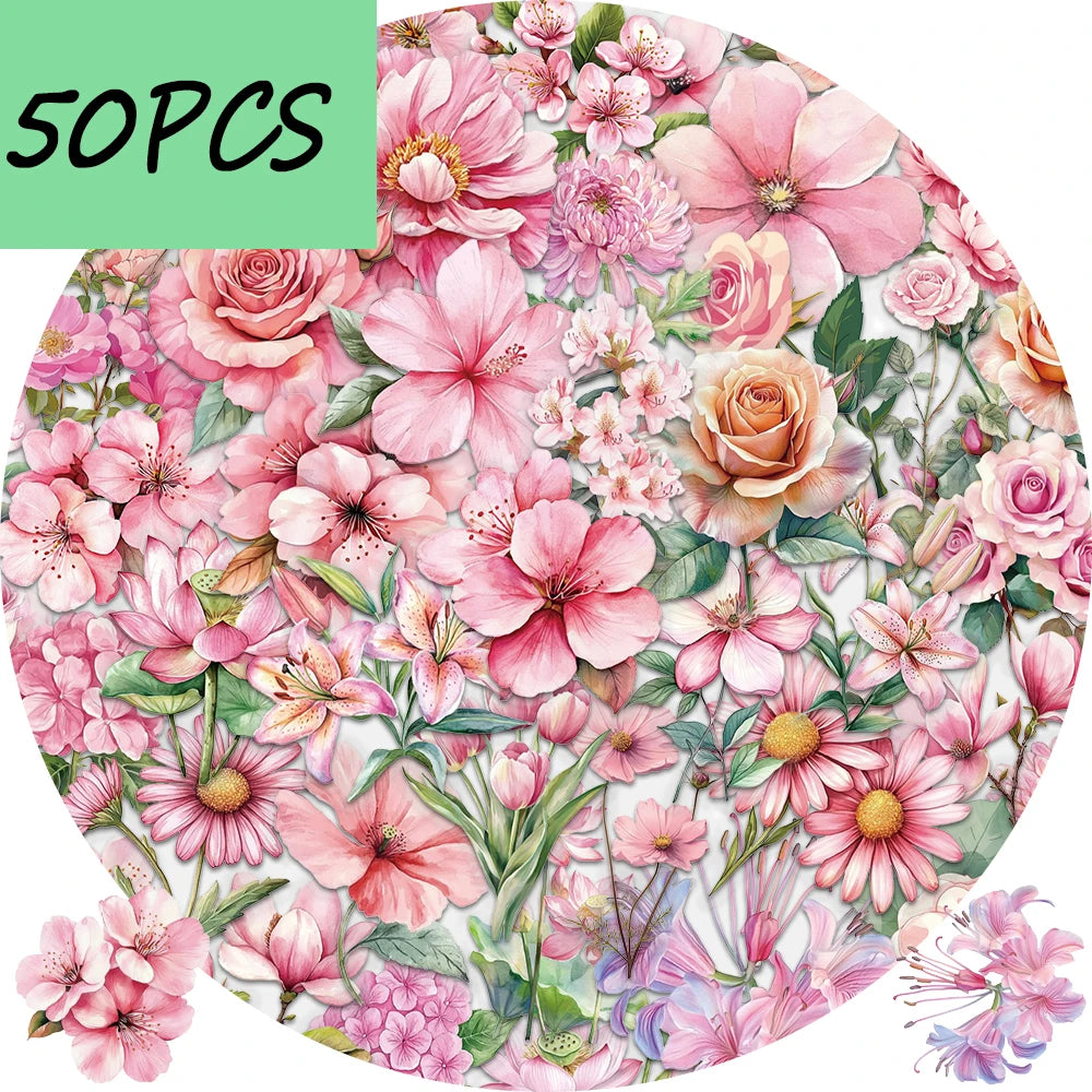 Pinke Blumen-Sticker, 50 Stück