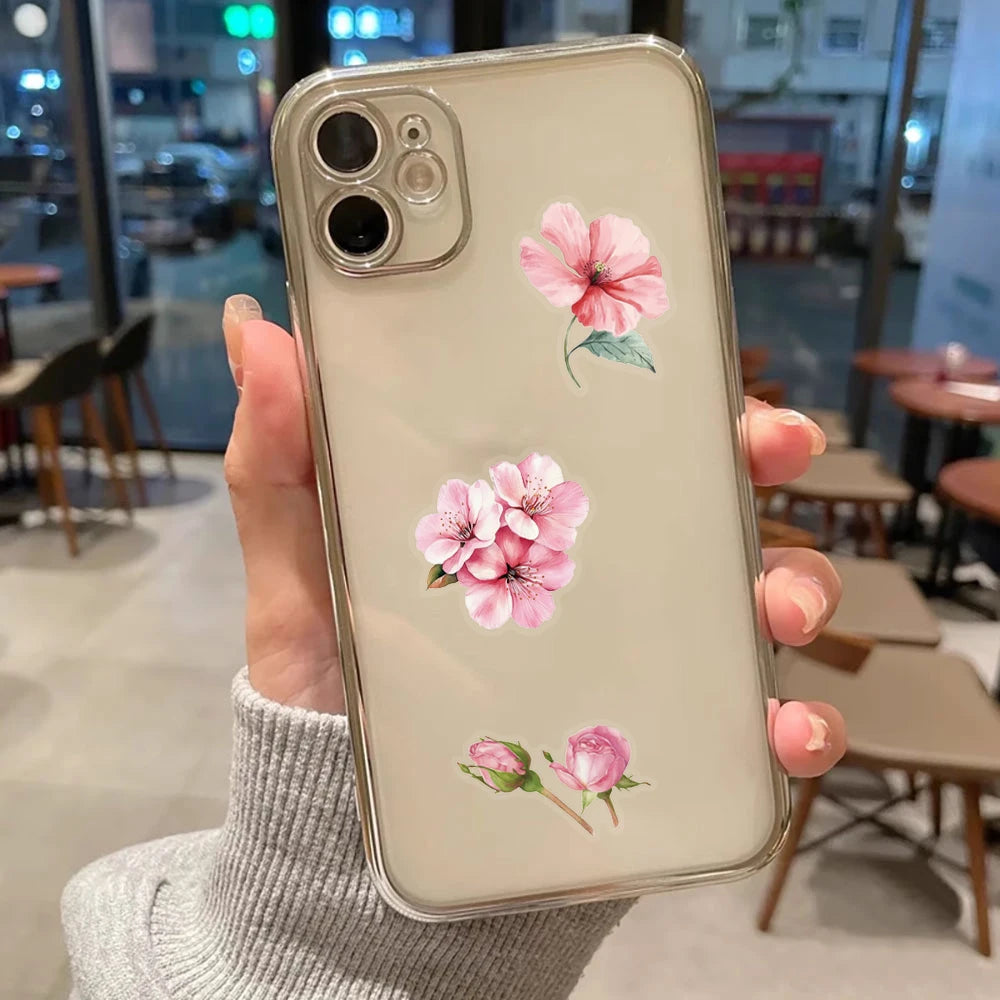 Pinke Blumen-Sticker, 50 Stück