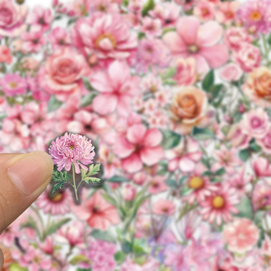 Pink Flower Stickers, 50 Pieces